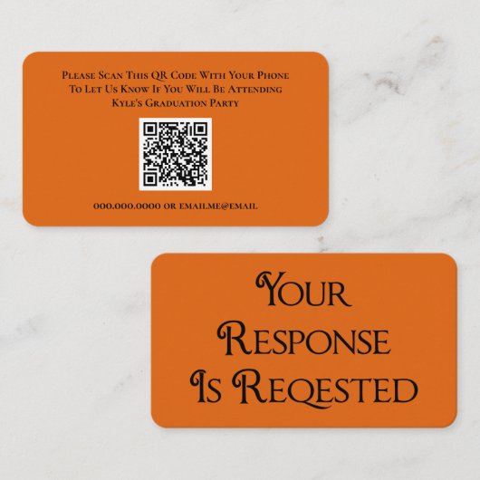 Afstuderen RSVP QR Code Response Kaart (Voorkant / Achterkant)
