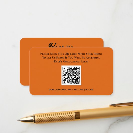 Afstuderen RSVP QR Code Response Kaart (Voorkant / Achterkant in situ)