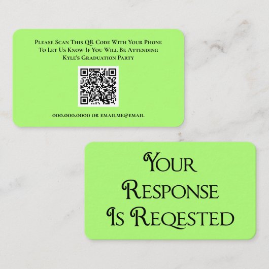 Afstuderen RSVP QR Code Response Kaart (Voorkant / Achterkant)