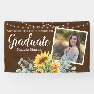 Afstuderen Rustic Sunflower Photo String Lights Spandoek