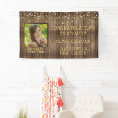 Afstuderen rustieke houten string verlichting foto spandoek (Insitu)