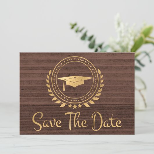 Afstuderen Rustric sparen de Datum Gold Afstudeerd Save The Date (Staand voorkant)