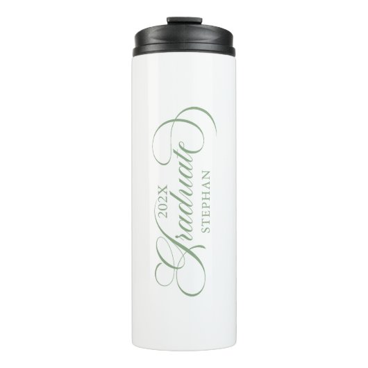 Afstuderen Sage-Green Script Typografie Thermosbeker (Voorkant)