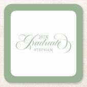 Afstuderen Sage Groene Script Typografie Vierkante Kartonnen Onderzetter (Voorkant)