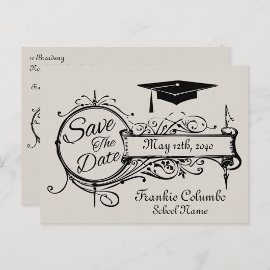 Afstuderen Save the Date Briefkaart Grijs  (Voorkant / Achterkant)