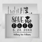 Afstuderen Save the Date Zwart Typografie Zilver Aankondiging (Voorkant / Achterkant)