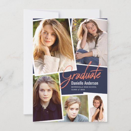 Afstuderen Scattered Photo Collage Modern Script Aankondiging (Voorkant)