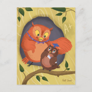 Afstuderen Schattige Uil Blauw Pet Blank Briefkaar Briefkaart