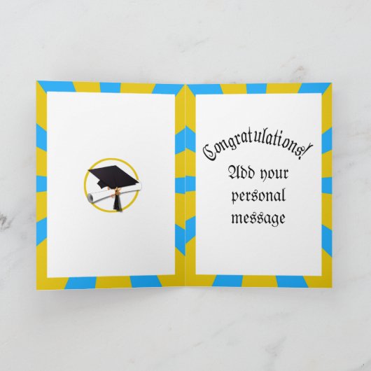 Afstuderen-schoolkleuren blauw en goud kaart (Binnen)