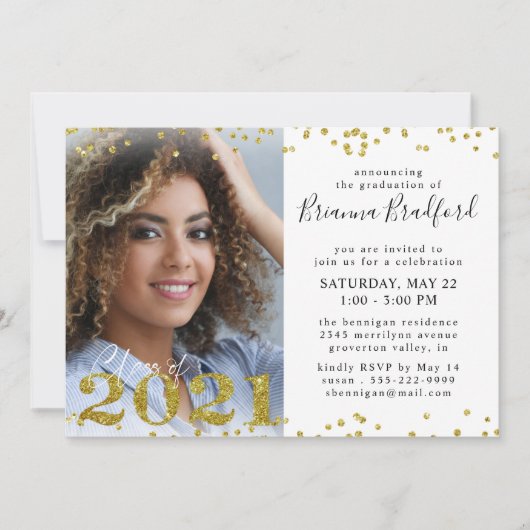 Afstuderen Script 2021 Gold Glitter 4 Foto Kaart (Voorkant)