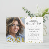 Afstuderen Script 2021 Gold Glitter 4 Foto Kaart (Staand voorkant)