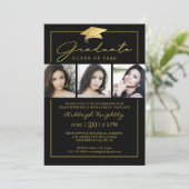 Afstuderen Script 3 Foto's Zwart Goud Kaart (Staand voorkant)