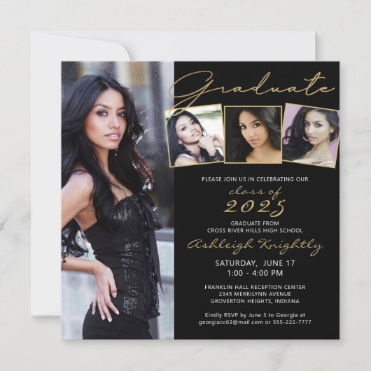 Afstuderen Script 4 Photo Black Gold Confetti (Voorkant)