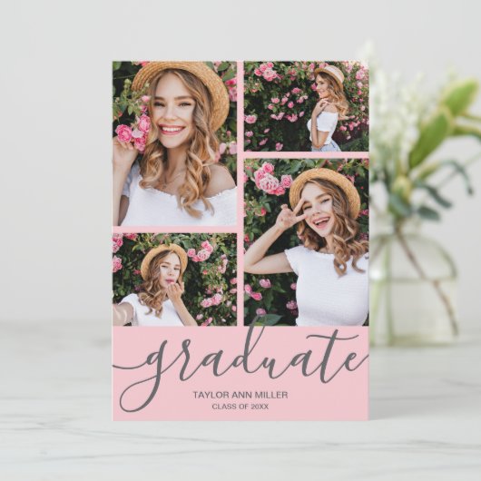 Afstuderen Script 4 Photo Pink Afstuderen Aankondiging (Staand voorkant)