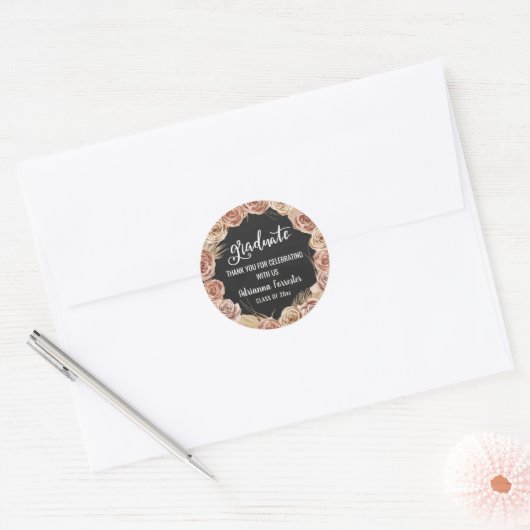 Afstuderen Script Boho Rozen krans krijtbord Ronde Sticker (Envelop)