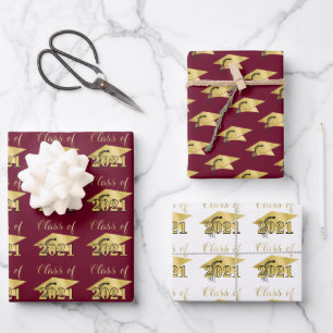 Afstuderen Script Class Year Burgundy Gold Foil Inpakpapier Vel