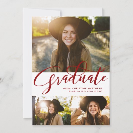 Afstuderen script drie foto rood afstuderen kaart (Voorkant)