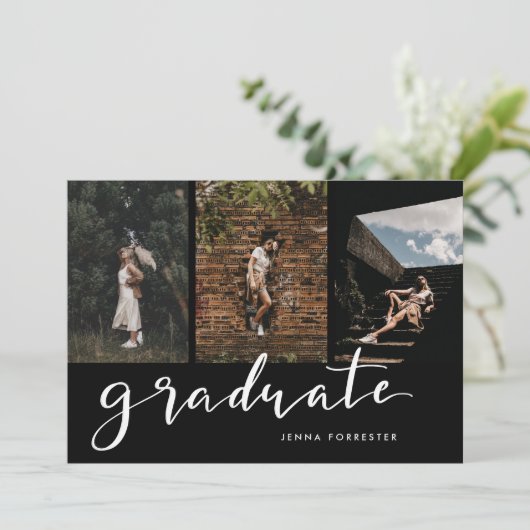 Afstuderen script | Drie foto's Afstudeerfeest Kaart (Staand voorkant)