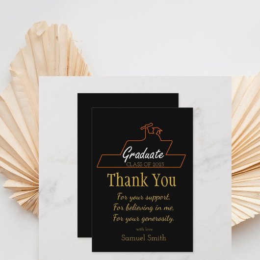 Afstuderen Script Handschrift Zwart & Goud Scroll Bedankkaart