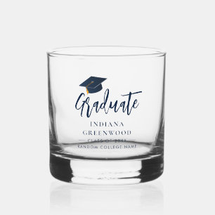 Afstuderen Script Navy Blue gepersonaliseerde aand Whisky Glas