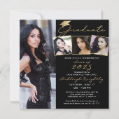 Afstuderen Script Pet 4 Foto Zwart Goud Confetti (Voorkant)