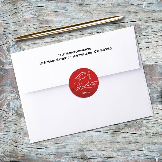 Afstuderen Script Red Envelope Seal Ronde Sticker