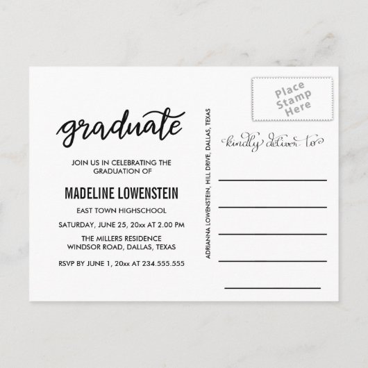 Afstuderen Script Zwart Afstuderen Fotocollage Uitnodiging Briefkaart (Achterkant)