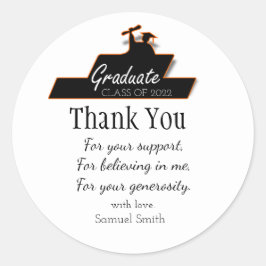 Afstuderen Script Zwart & Wit Scroll Dank u Ronde Sticker