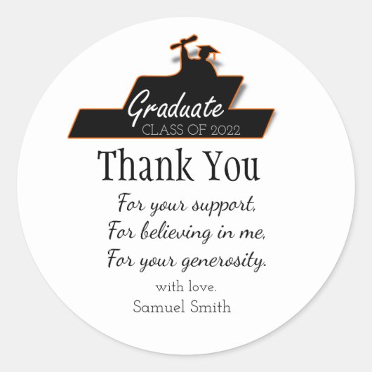 Afstuderen Script Zwart & Wit Scroll Dank u Ronde Sticker (Voorkant)
