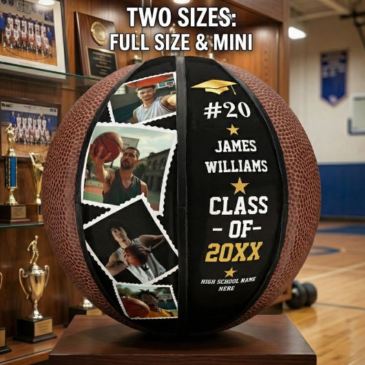 Afstuderen Senior Aangepaste Naam, Nummer & 4 Foto Basketbal