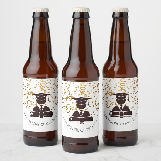 Afstuderen silhouet en diploma en Confetti Bier Etiket (Flessen)