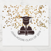 Afstuderen silhouet en diploma en Confetti Bier Etiket (Enkel label)