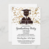 Afstuderen Silhouette Diploma en Confetti Uitnodiging Briefkaart (Voorkant / Achterkant)