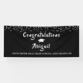 Afstuderen Silver Confetti Brush Script Zwart Spandoek (Horizontaal)