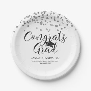 Afstuderen Silver Confetti Script CONGRATS AFSTUDE Papieren Bordje