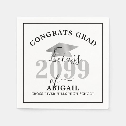 Afstuderen Silver Foil Pet Personalized Napkins Servet (Voorkant)