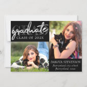 Afstuderen Silver-script | Borstel 2 foto Keepsake Magnetische Uitnodiging (Voorkant)