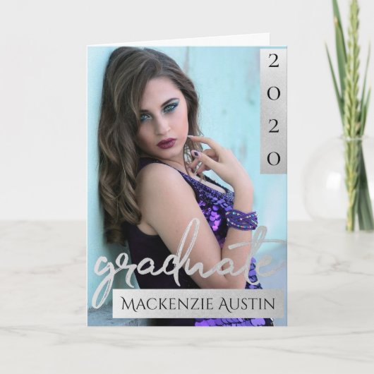 Afstuderen Silver-script | Penseel Afstudeerder fo Bedankkaart (Voorkant)