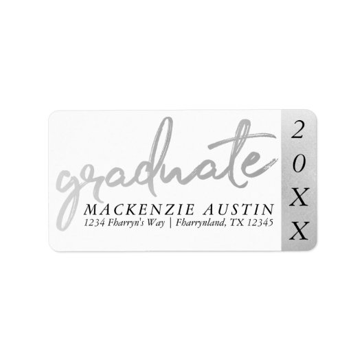 Afstuderen Silver-script | Trendy Faux Metallic Etiket (Voorkant)