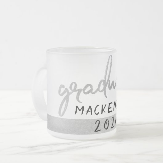Afstuderen Silver-script | Trendy Faux Metallic Matglas Koffiemok (Voorkant links)