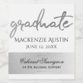 Afstuderen Silver-script | Trendy Faux Metallic Wijn Etiket (Enkel label)