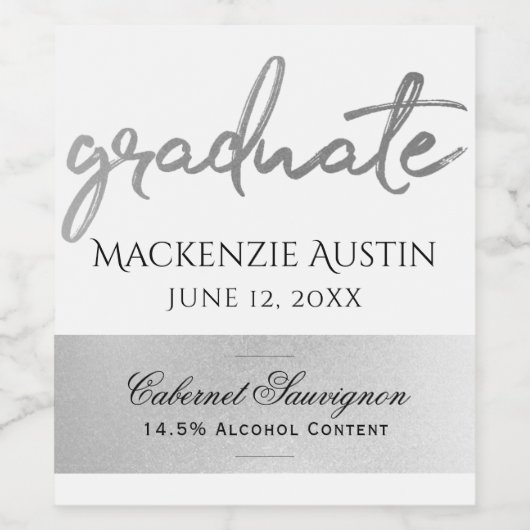 Afstuderen Silver-script | Trendy Faux Metallic Wijn Etiket (Enkel label)