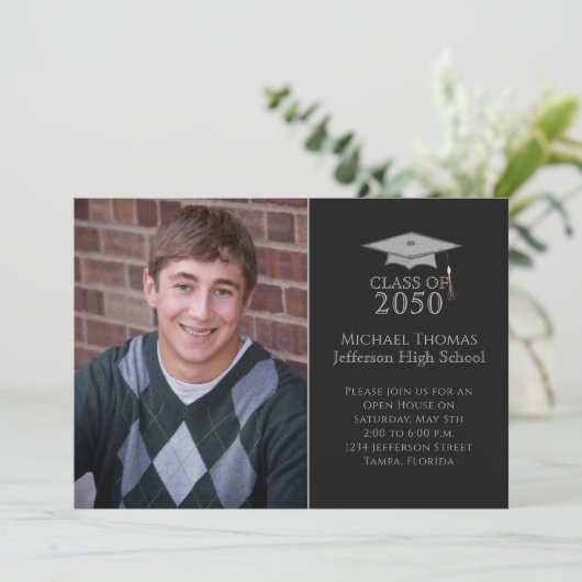 Afstuderen Simple Classic Photo Minimal Black Kaart (Staand voorkant)