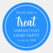 Afstuderen Simple Minimalist Azure Blue Treat Ronde Sticker (Voorkant)