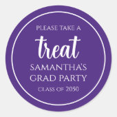 Afstuderen Simple Minimalist Script Paars Treat Ronde Sticker (Voorkant)