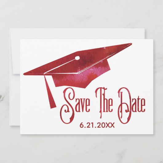 Afstuderen sparen de Datum Eenvoudige Moderne Rode Save The Date (Voorkant)