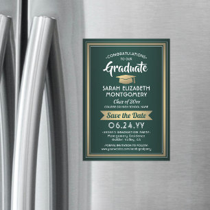 Afstuderen Sparen de Datum Elegant Groen Goud Magnetische Uitnodiging