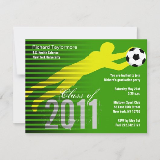 Afstuderen Sport Party Invitation Soccer Kaart (Voorkant)