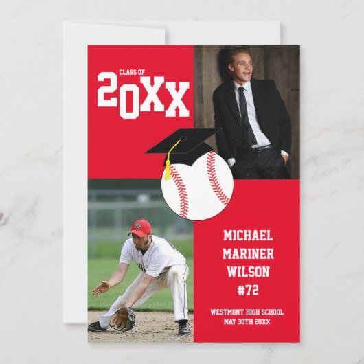 Afstuderen sport Rood Foto aankondiging honkbal (Voorkant)