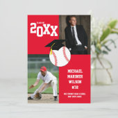 Afstuderen sport Rood Foto aankondiging honkbal (Staand voorkant)